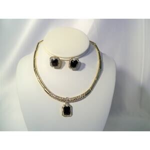 Black rhinestone necklace set, wedding bridal MOB  prom party statement necklace